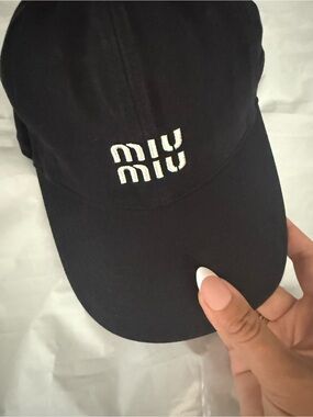 Miu Miu Black Cap with White Embroidered Logo